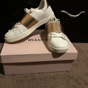 White and rose gold sneakers. Size 7 women